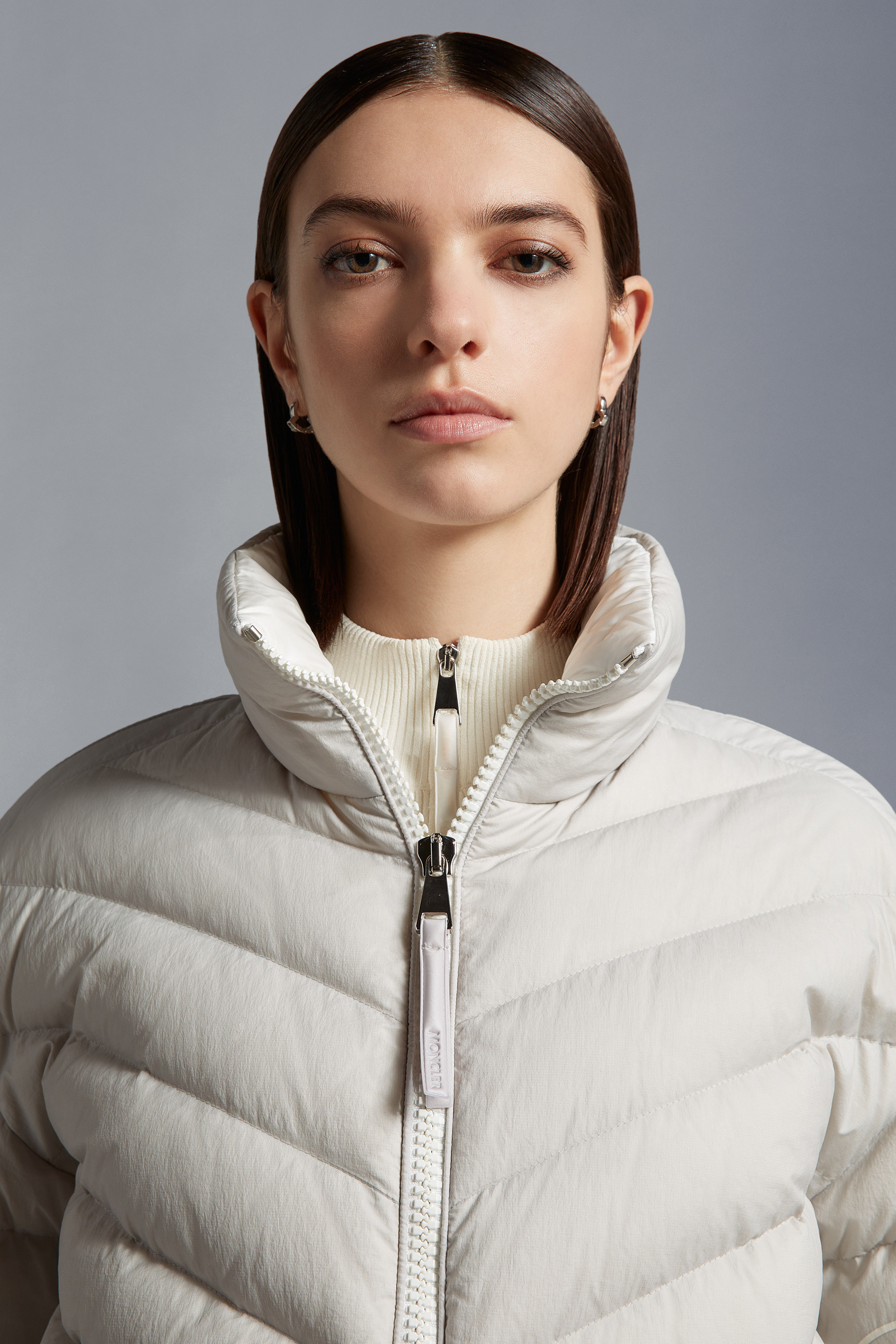 Moncler Zip-up Padded Jacket In Gray