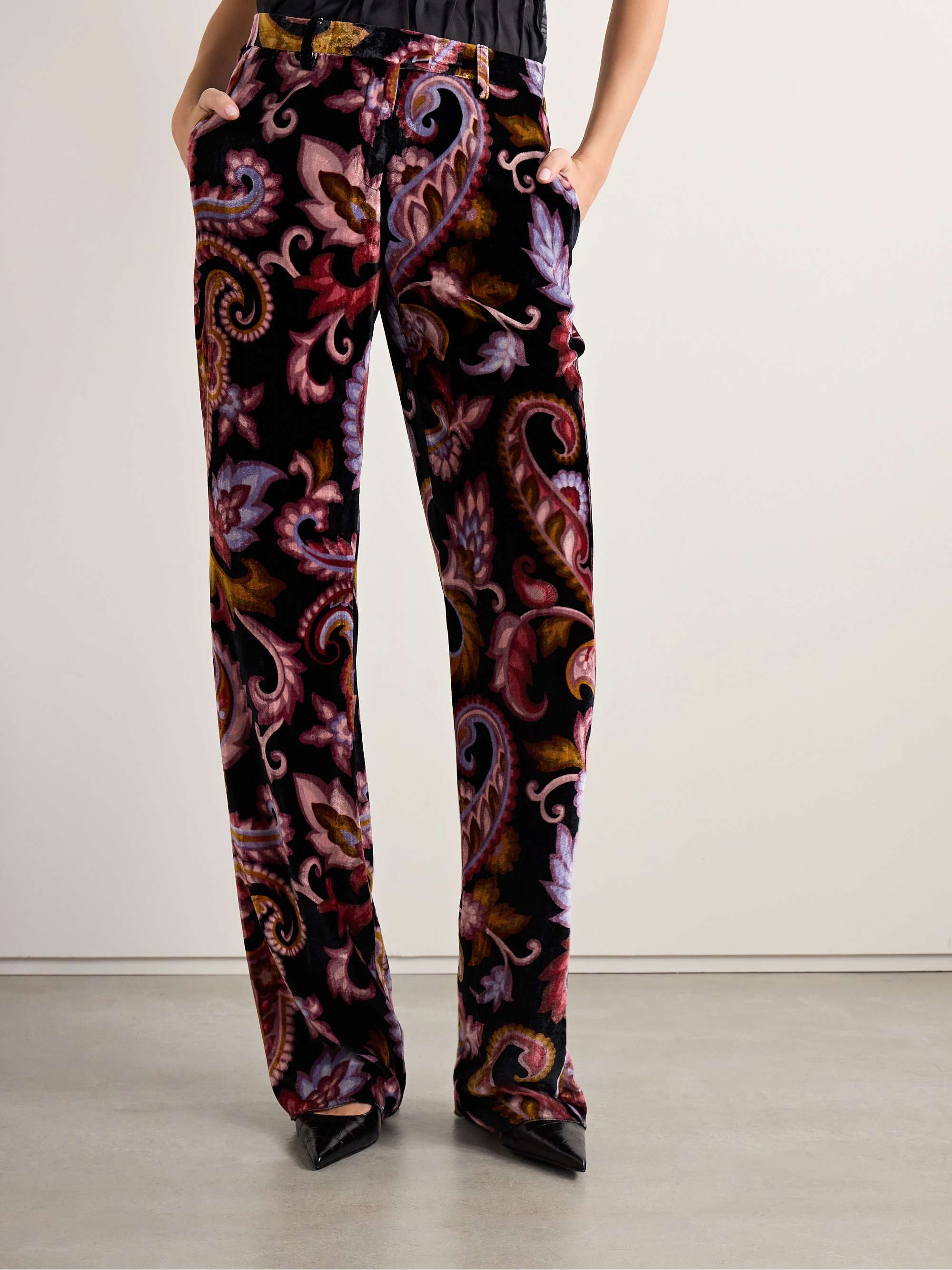 Etro Paisley Print Velvet Pants In Black