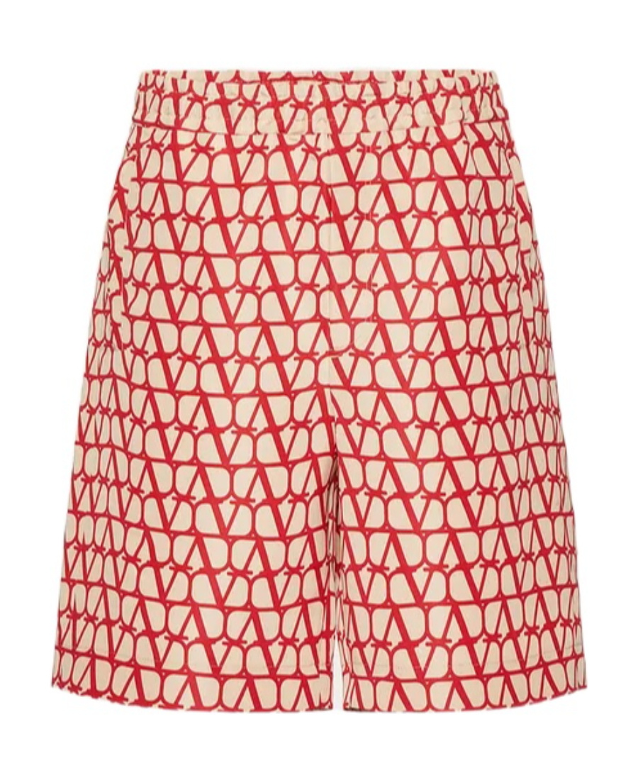 Valentino Bermuda In Faille Di Seta Con Stampa Toile Iconographe All Over In Nude