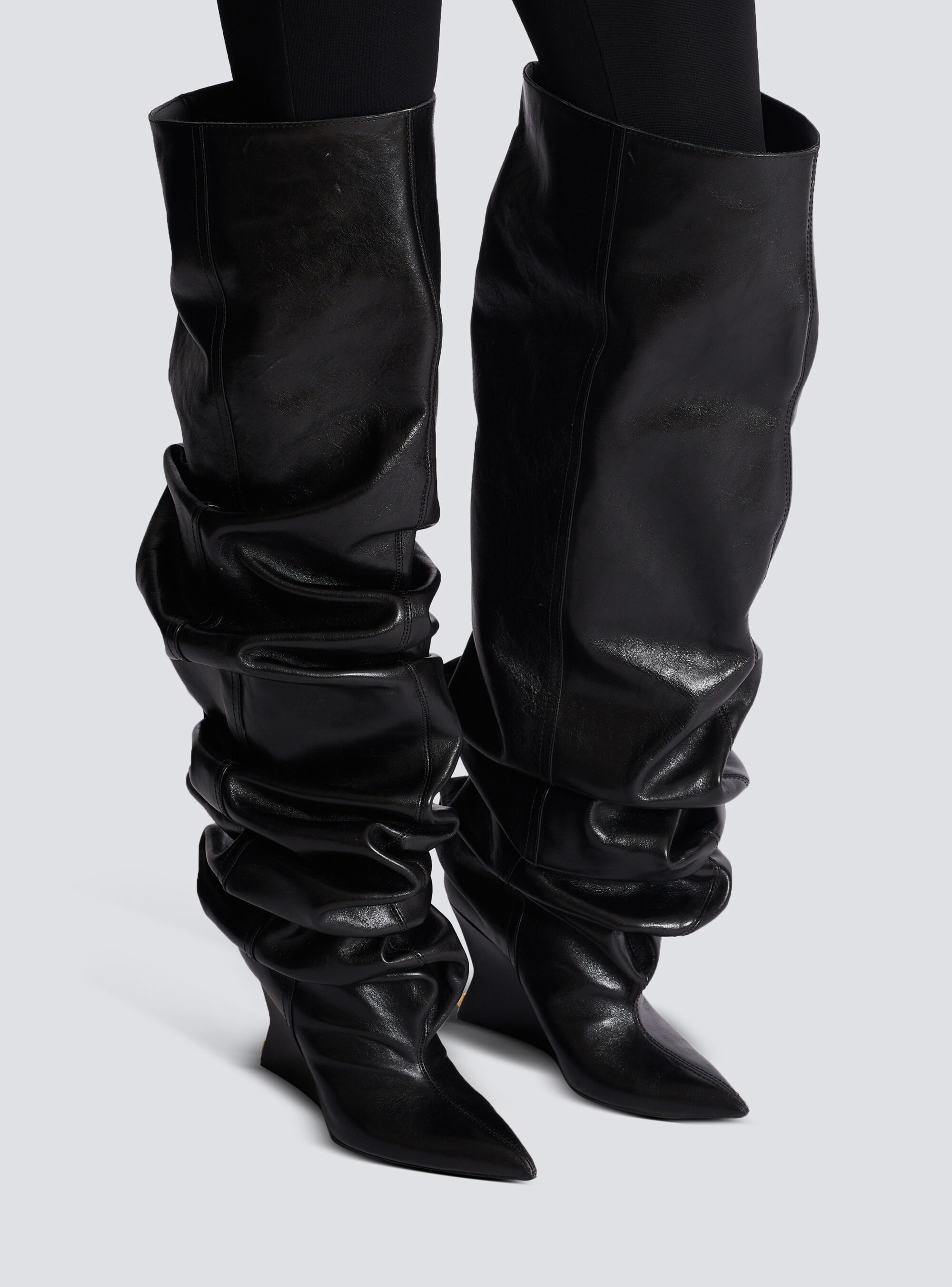 Balmain 95mm Calfskin Wedge Over-the-knee Boots In Black