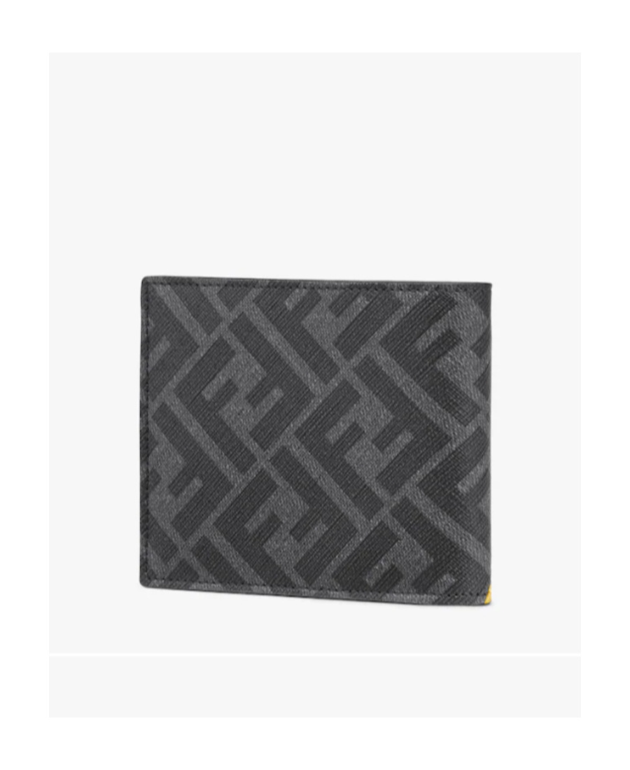 Fendi Double-fold Wallet With Diagonal Logo In Gray