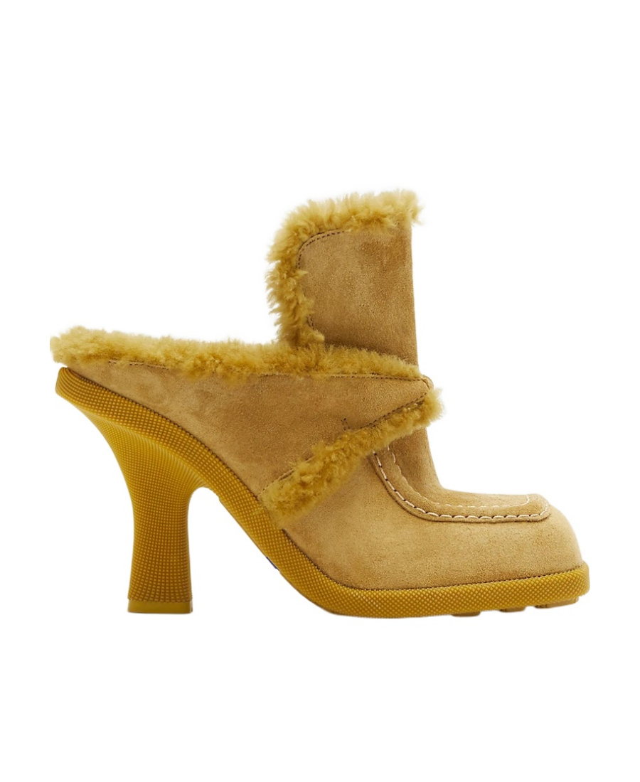 Burberry Highland Shearling-trim Suede Mules In Brown
