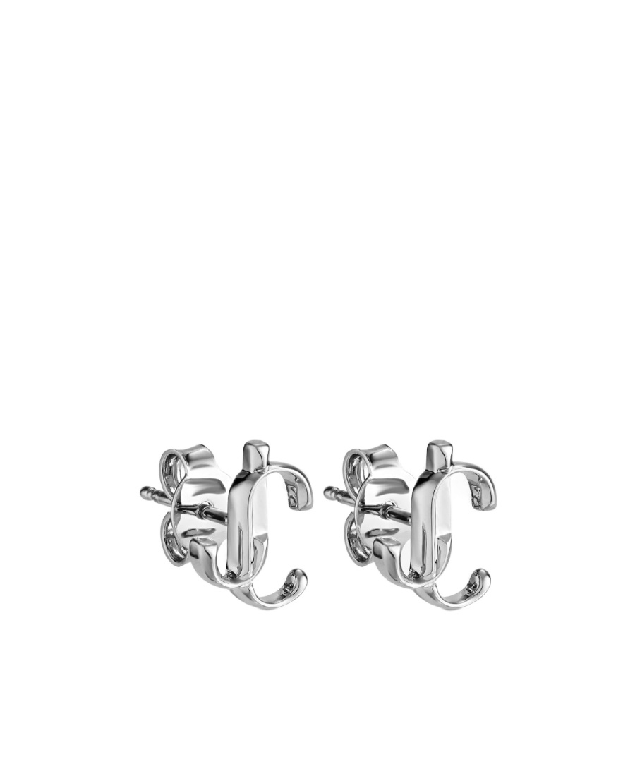 Jimmy Choo Logo-lettering Stud Earrings In Gray