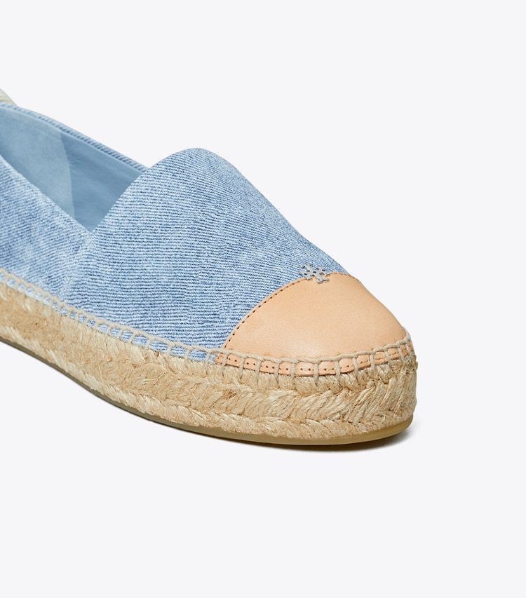 Tory Burch Bicolor Denim Ankle-wrap Espadrilles In Blue