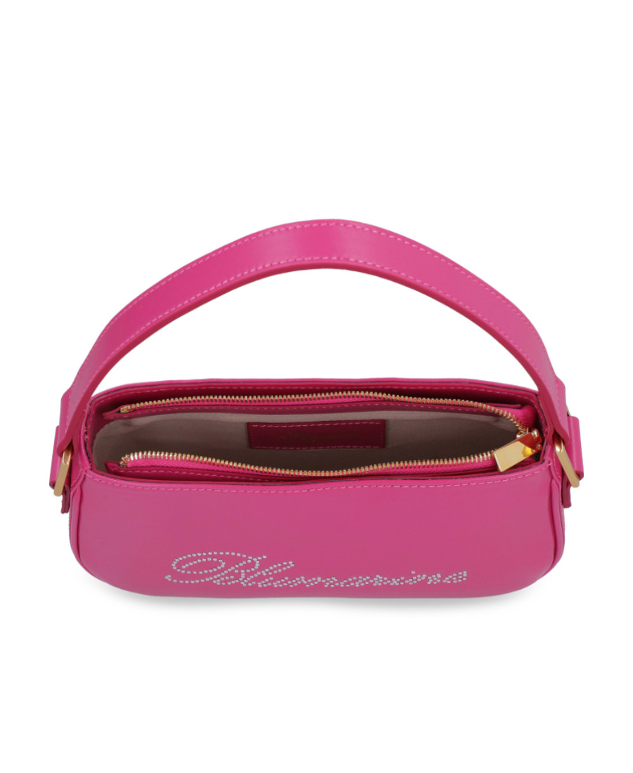 Blumarine Strass Logo Leather Top Handle Bag In Pink