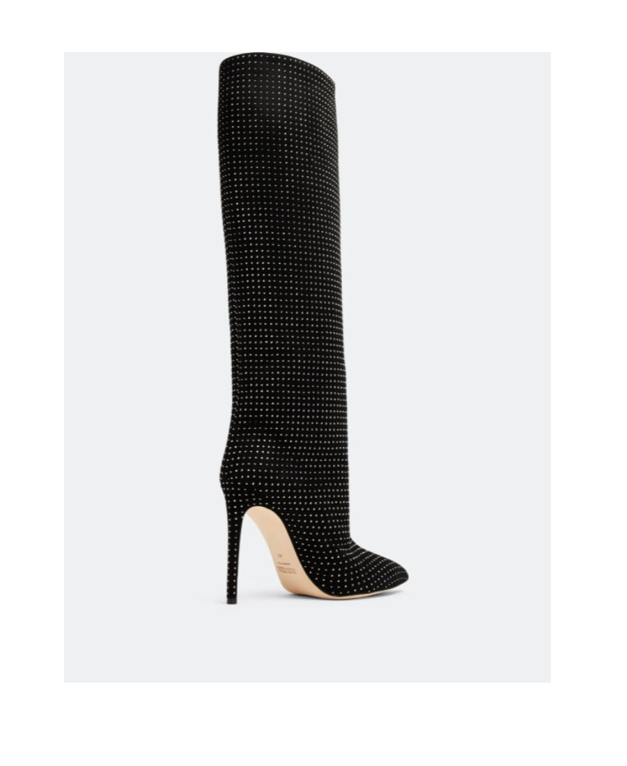 Paris Texas Holly Crystal-embellished Suede Knee Boots In Black