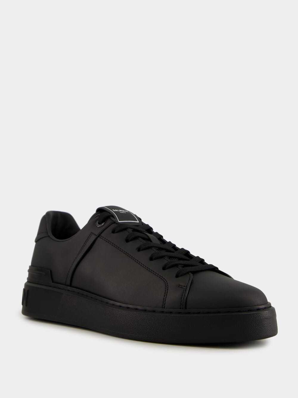 Balmain Black Low Top Sneakers With Logo In Leather In Black