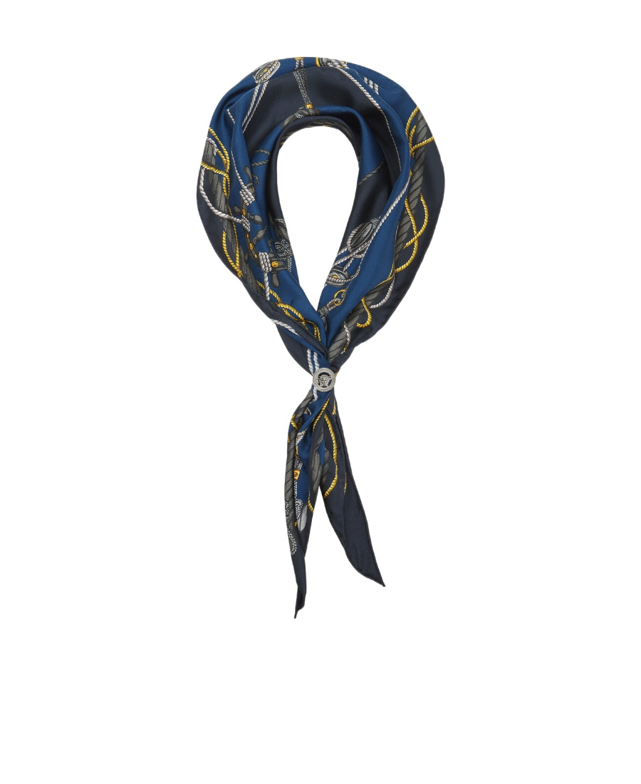 Versace Chain Couture Silk Scarf In Black