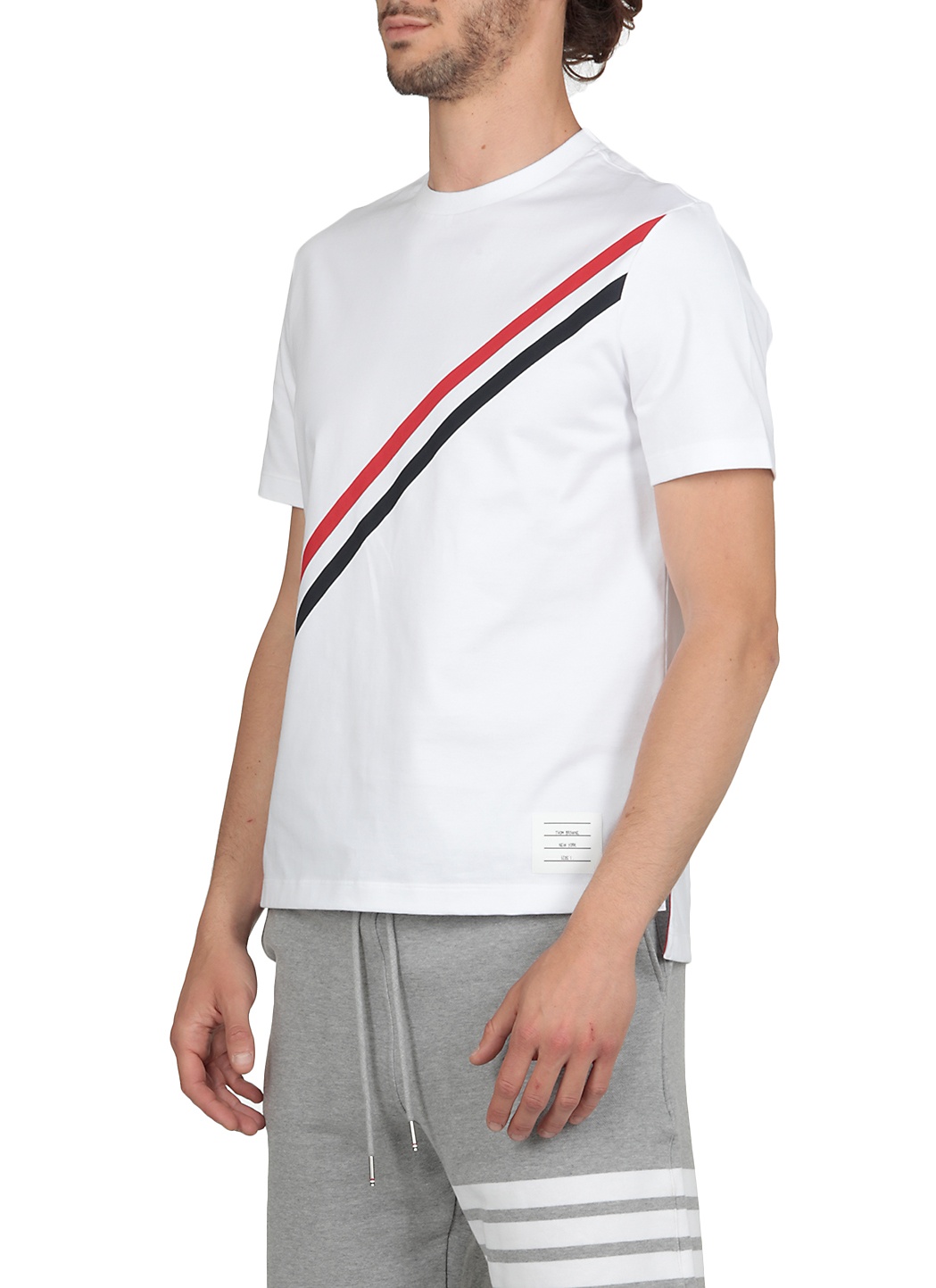 Thom Browne Printed Rwb Stripe Cotton Jersey T-shirt In White