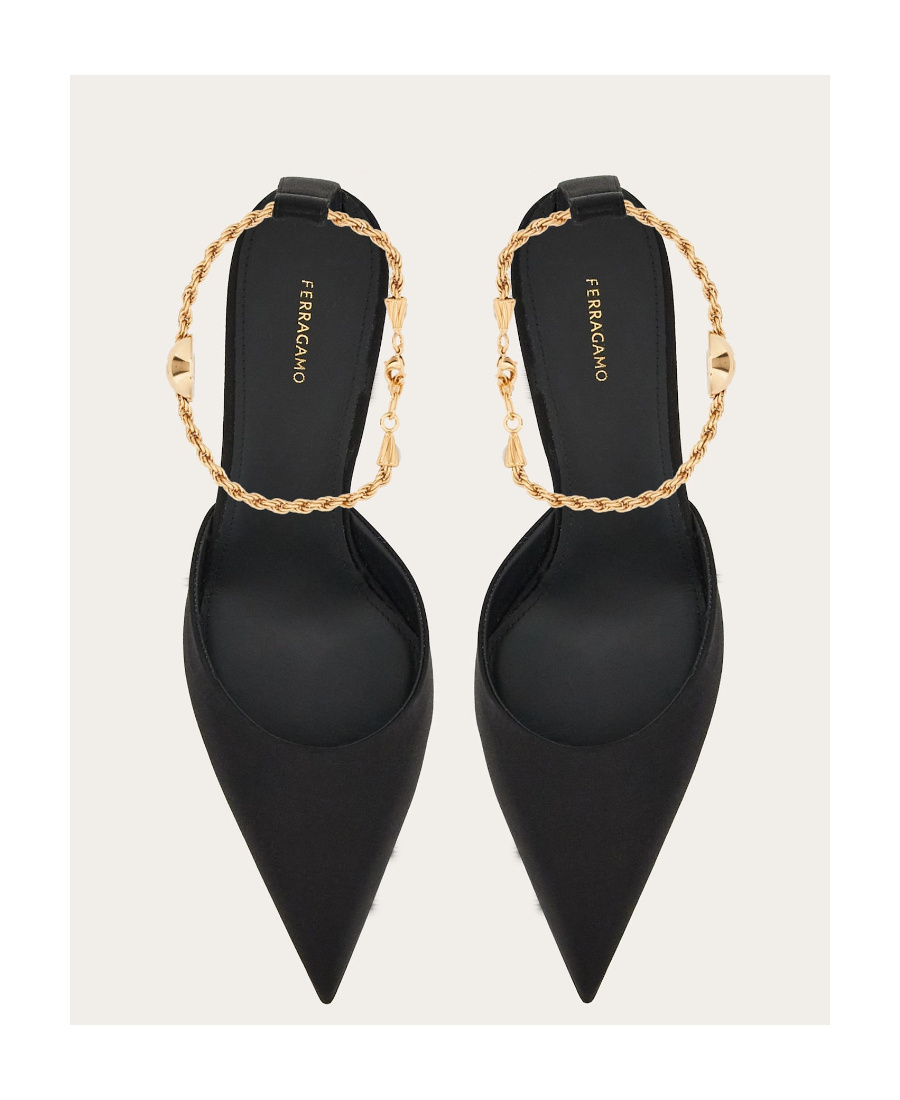 Ferragamo 70mm Cable-link Chain Satin-finish Pumps In Black