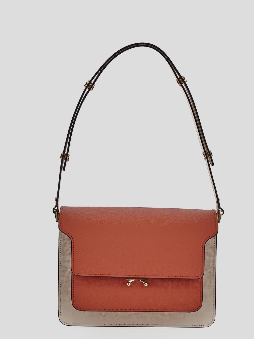 Marni Trunk E/w Leather Shoulder Bag In Brown