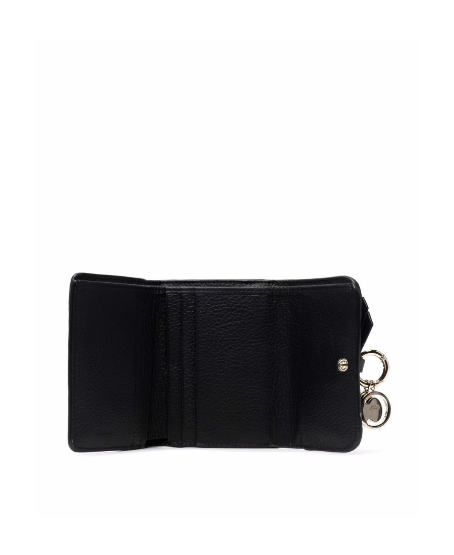 Chloé Chloe Tri-fold Alphabet Compact Leather Wallet In Black