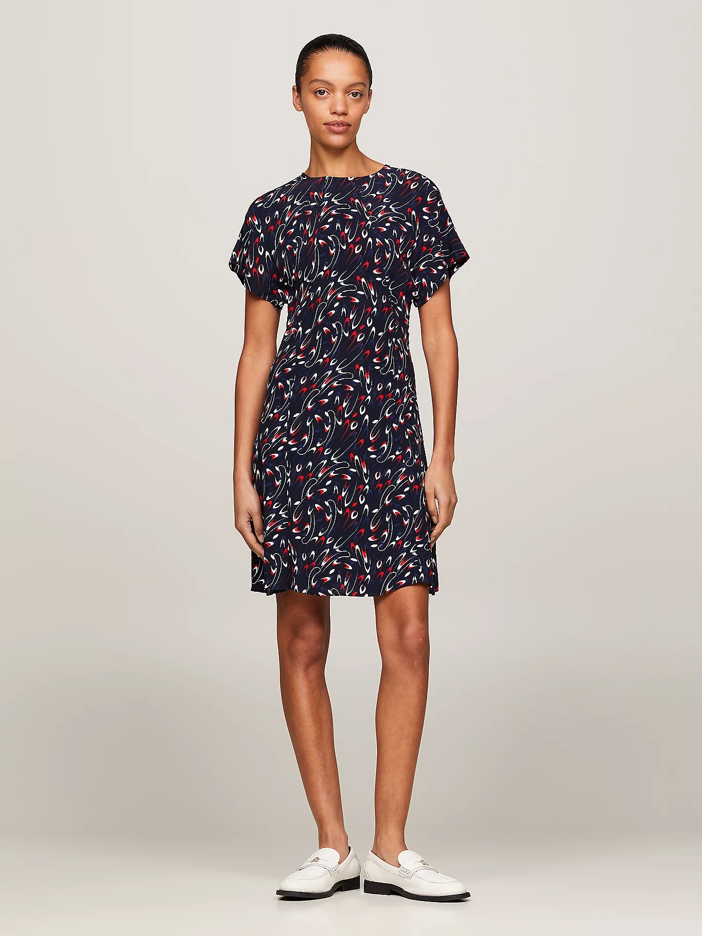 Tommy Hilfiger Round-collar Short-sleeve Dress In Black