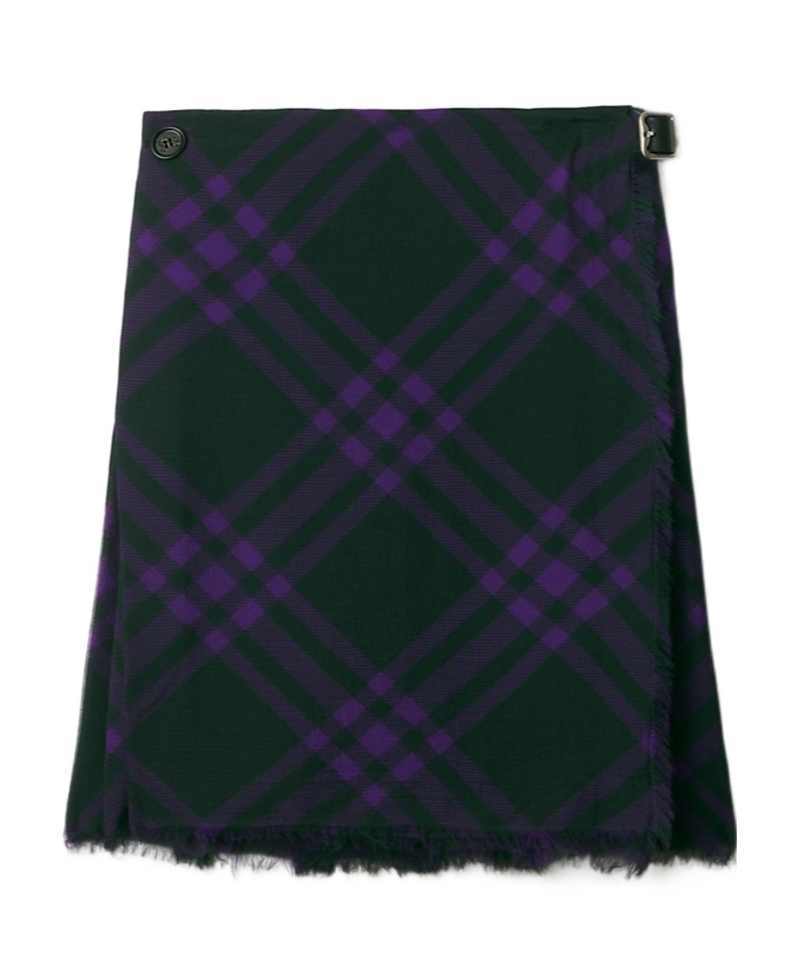 Burberry Check Print Kilt With Belted Detail In Black