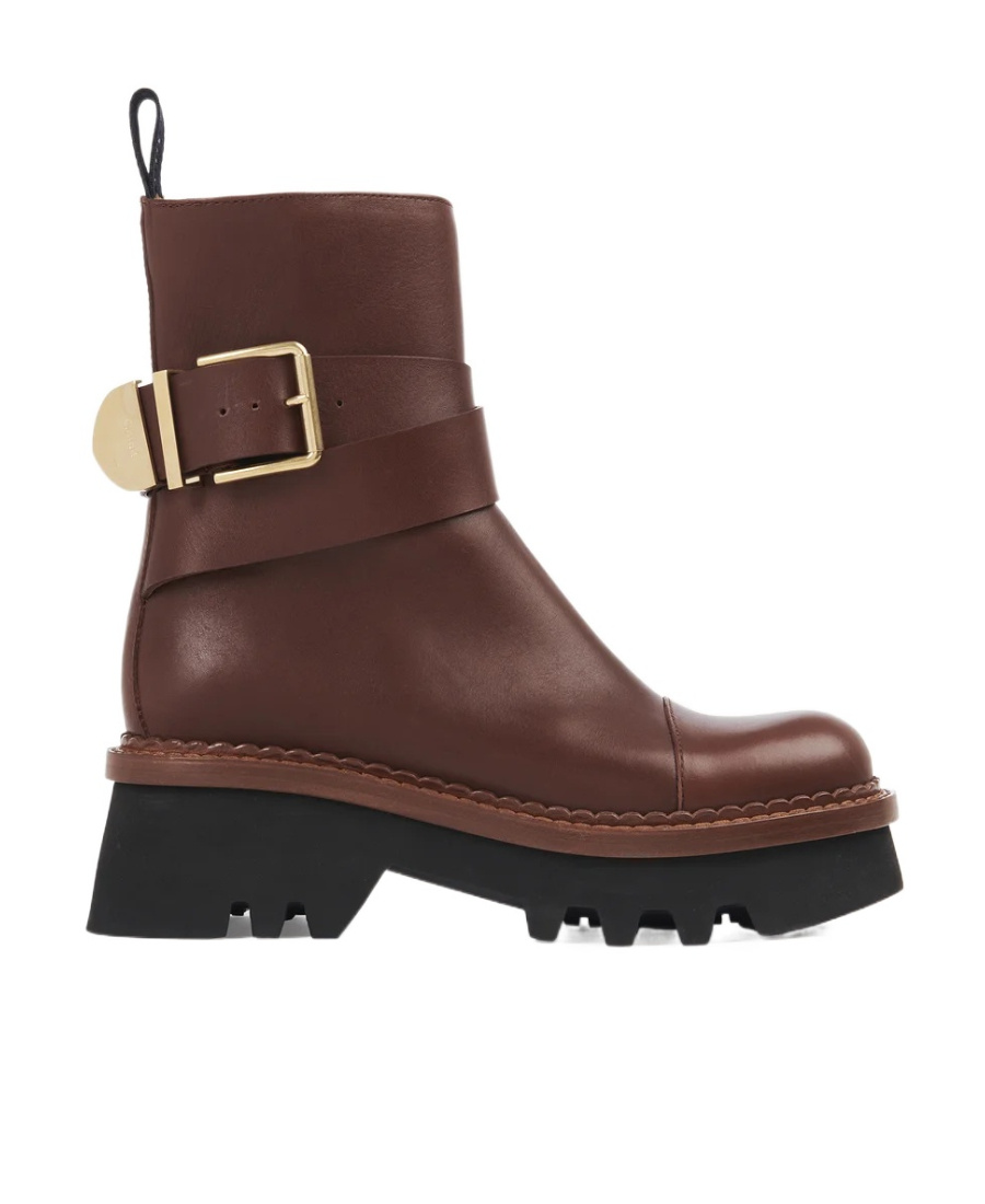 Chloé Leather Boots With Buckle Detail And Tank Sole In Red