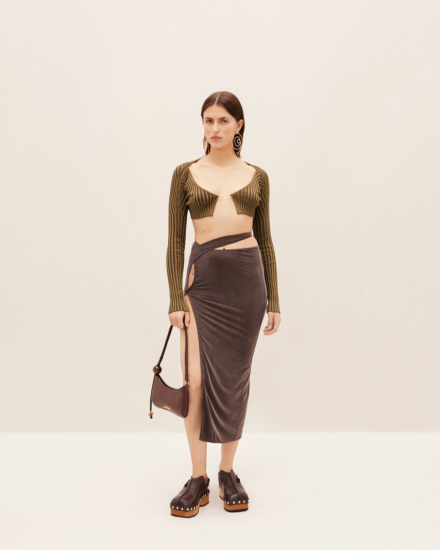 Jacquemus Logo-lettering Cropped Cardigan In Brown