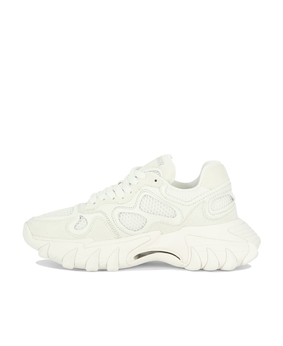 Balmain B-east Leather And Mesh Sneakers In White