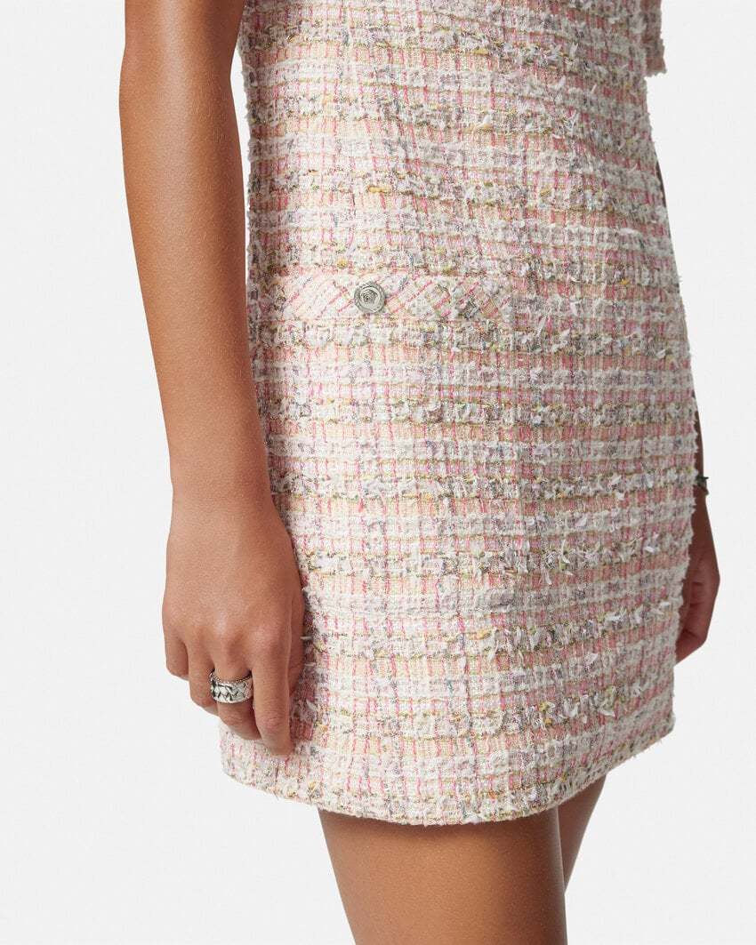 Versace Metallic Tweed Mini Dress In Nude