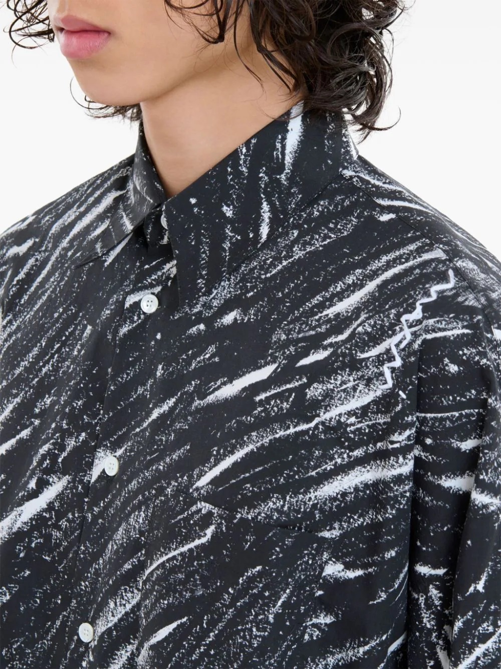 Marni Flocked Denim Oversized Shirt With Crayon Print In Black