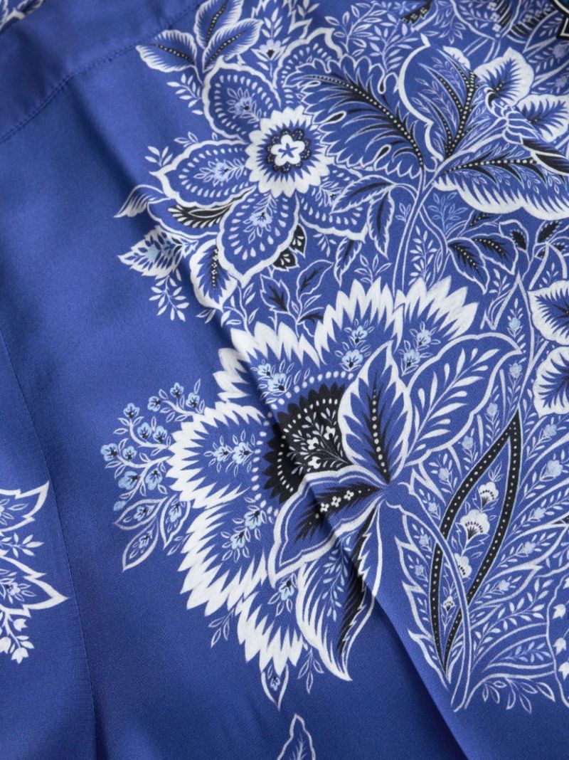 Etro High-rise Bandana Border-print Wide-leg Silk Pull-on Pants In Blue