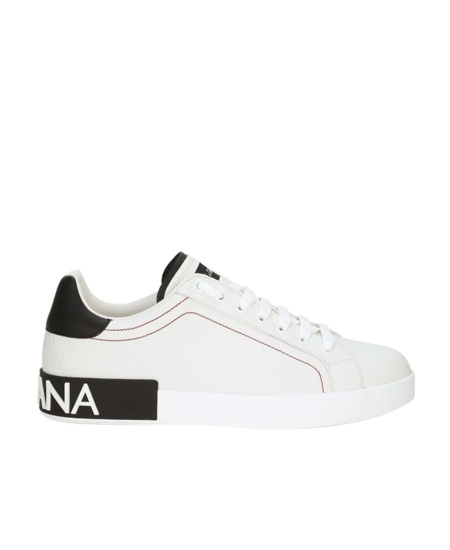 Dolce & Gabbana Portofino Leather Sneakers With Rubberized Logo Shoes In White