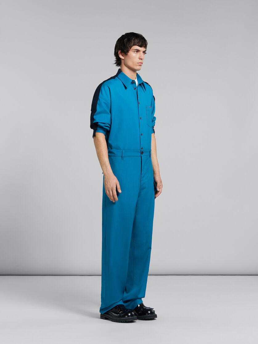Shop Marni Blue Tropical Wool Shirt With Contrast Back