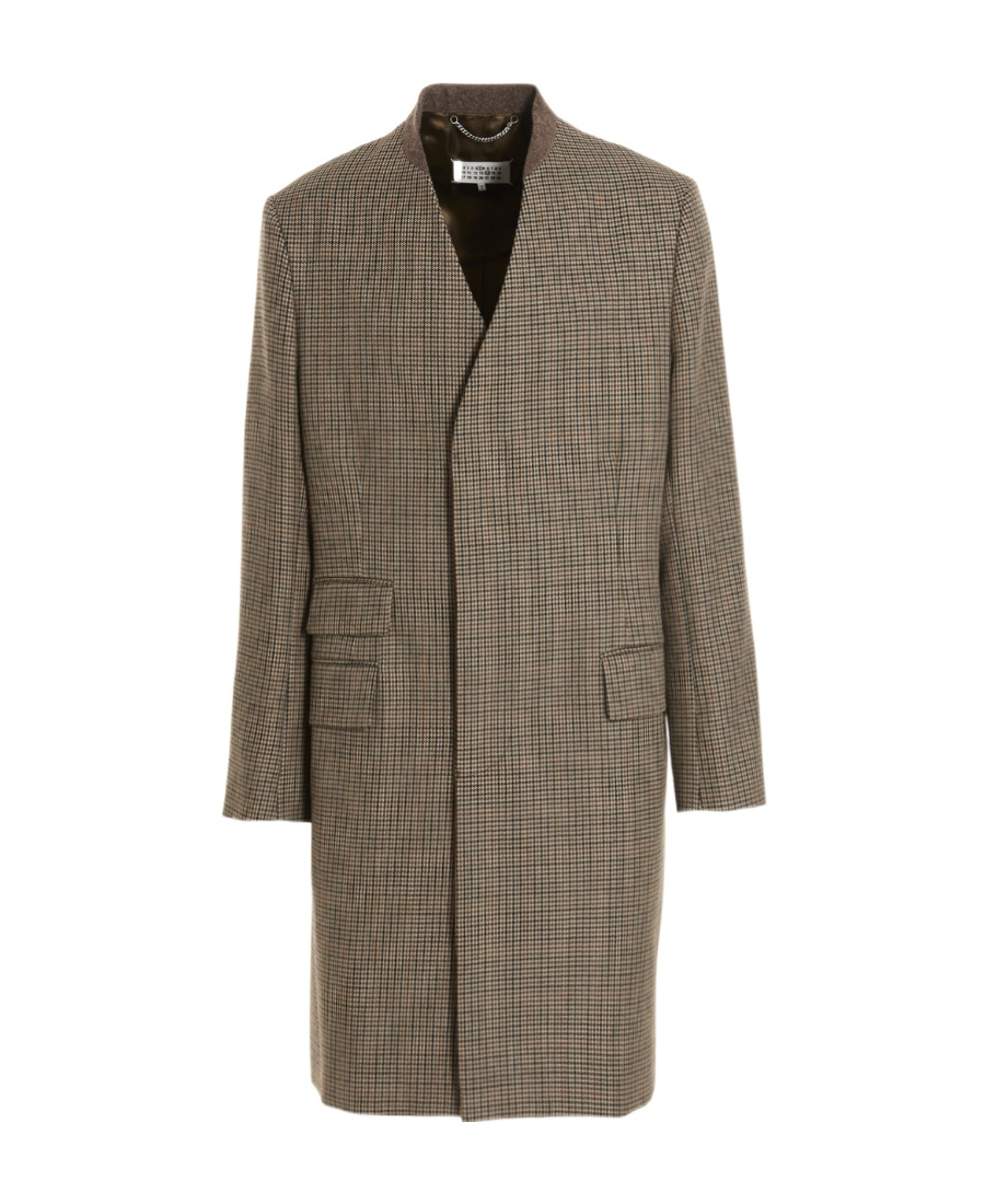 Maison Margiela Houndstooth-pattern Single-breasted Coat In Brown