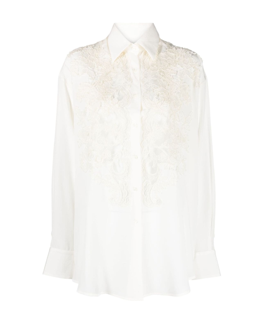 Ermanno Scervino Floral-lace Silk Shirt In White