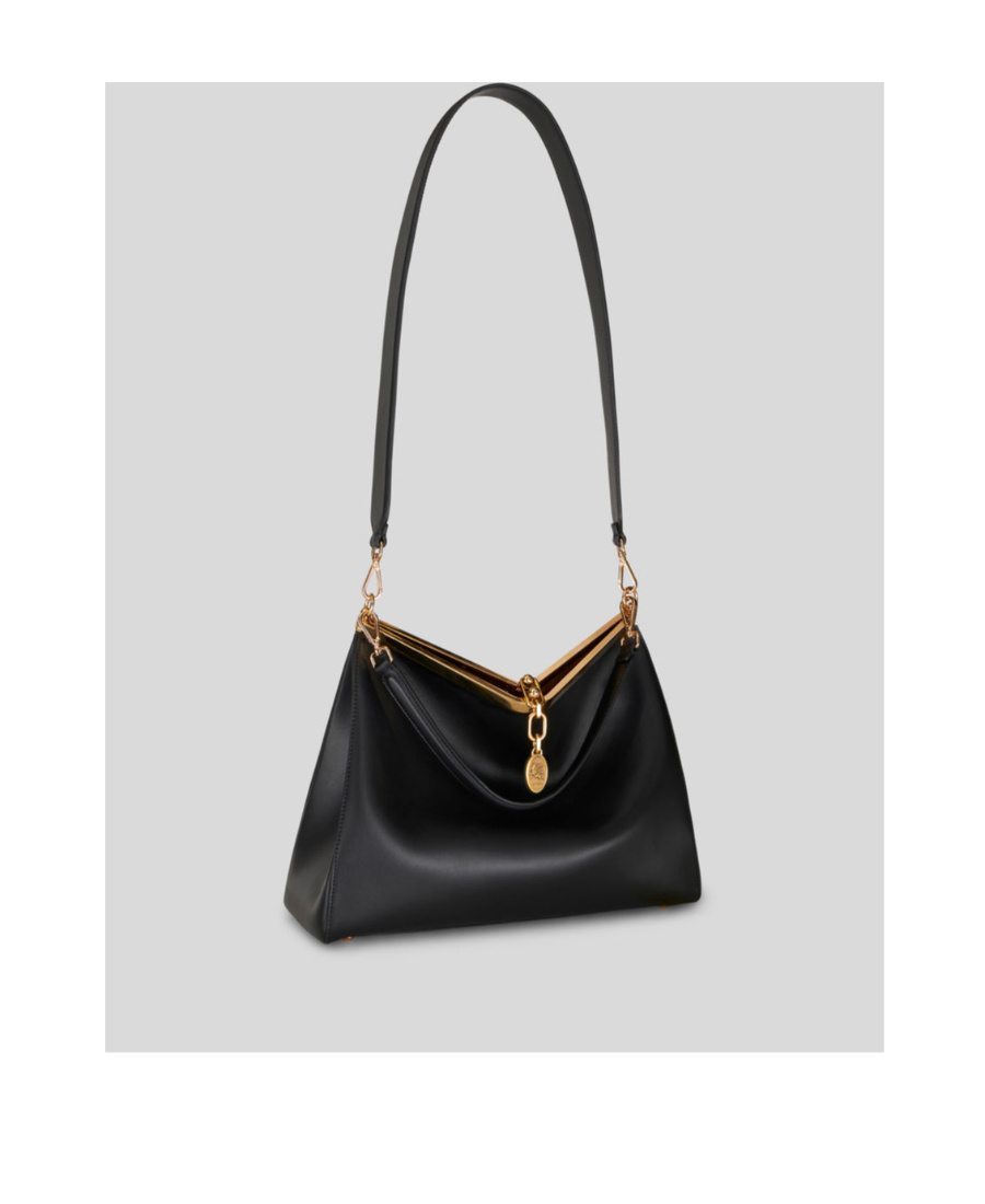 Etro 'small Vela' Black Shoulder Bag With Logo And Pegasus Charm In Black