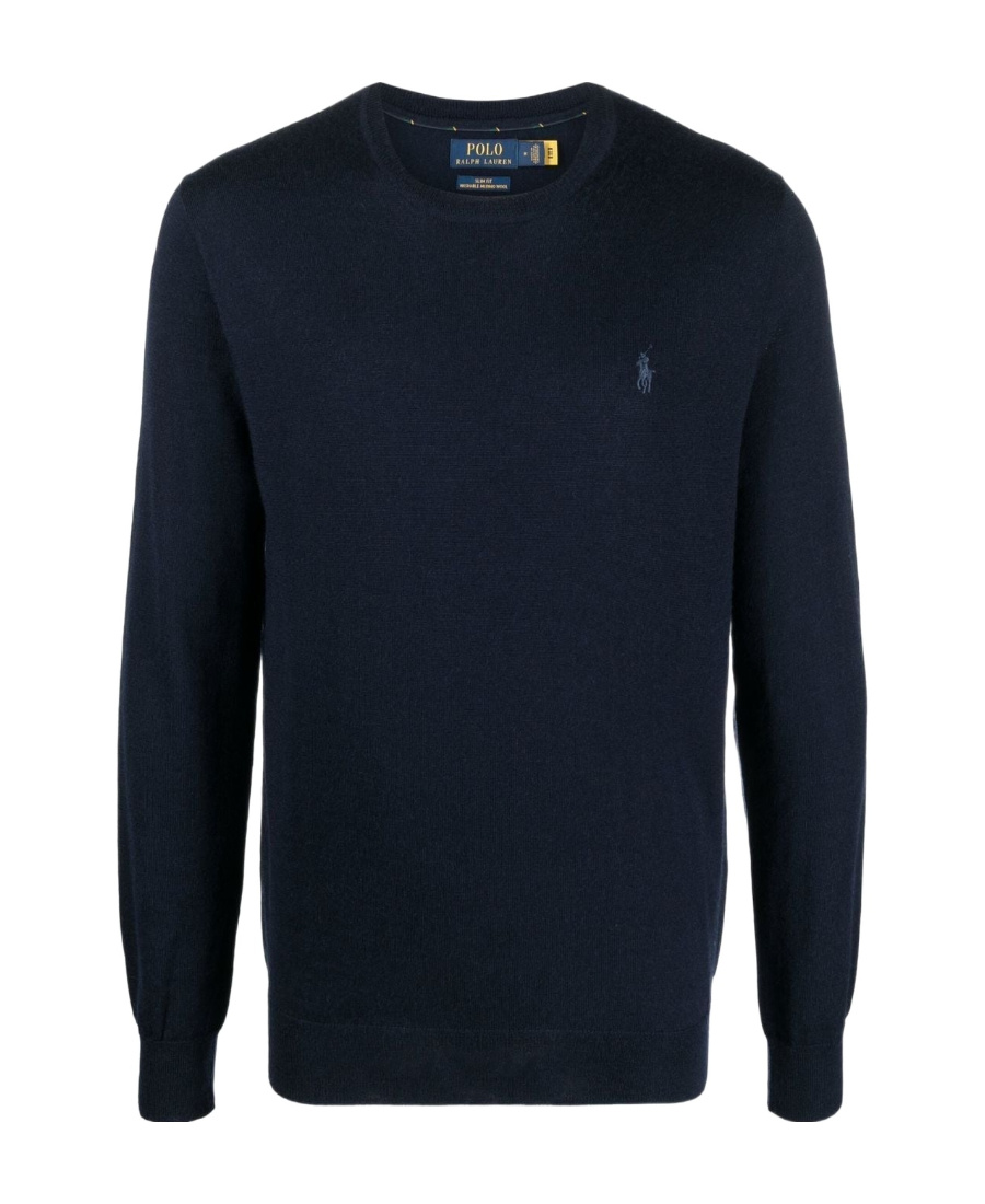Polo Ralph Lauren Blue Crewneck Sweater With Pony Logo Embroidered On The Front In Black