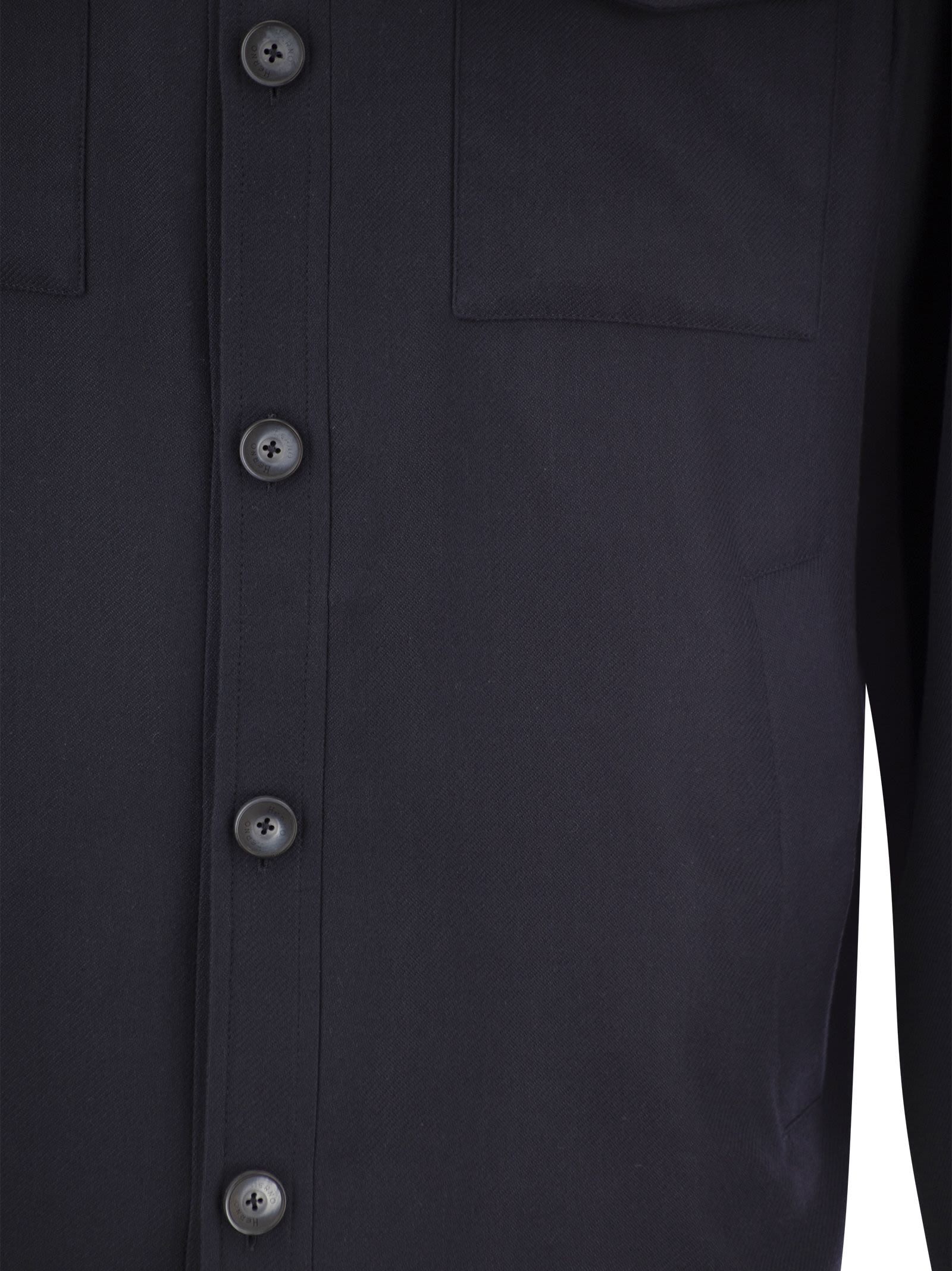 Herno Snap Front Chest Flap Pocket Brushed Wool Cashmere Blend Lined Shirt Jacket In Black