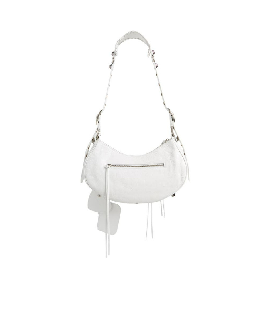 Balenciaga Green Leather Shoulder Handbag With Magnetic Closure And Metal Details In White