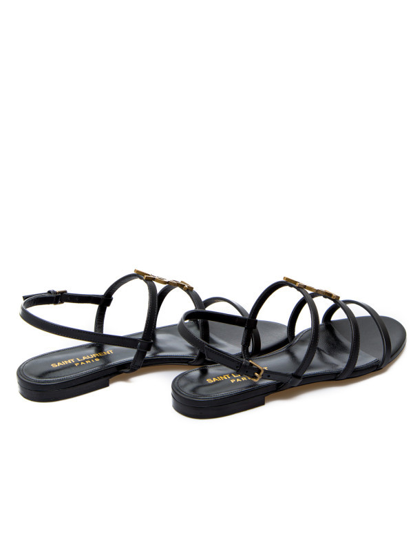 Saint Laurent Cassandra Calfskin Ysl Slingback Sandals In Black