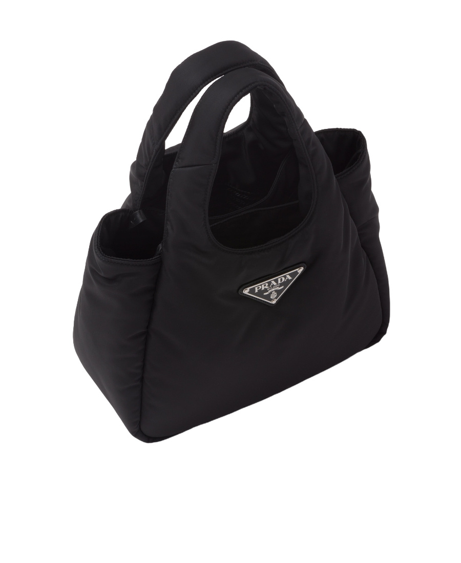 Prada Logo Plaque Padded Mini Tote Bag In Black