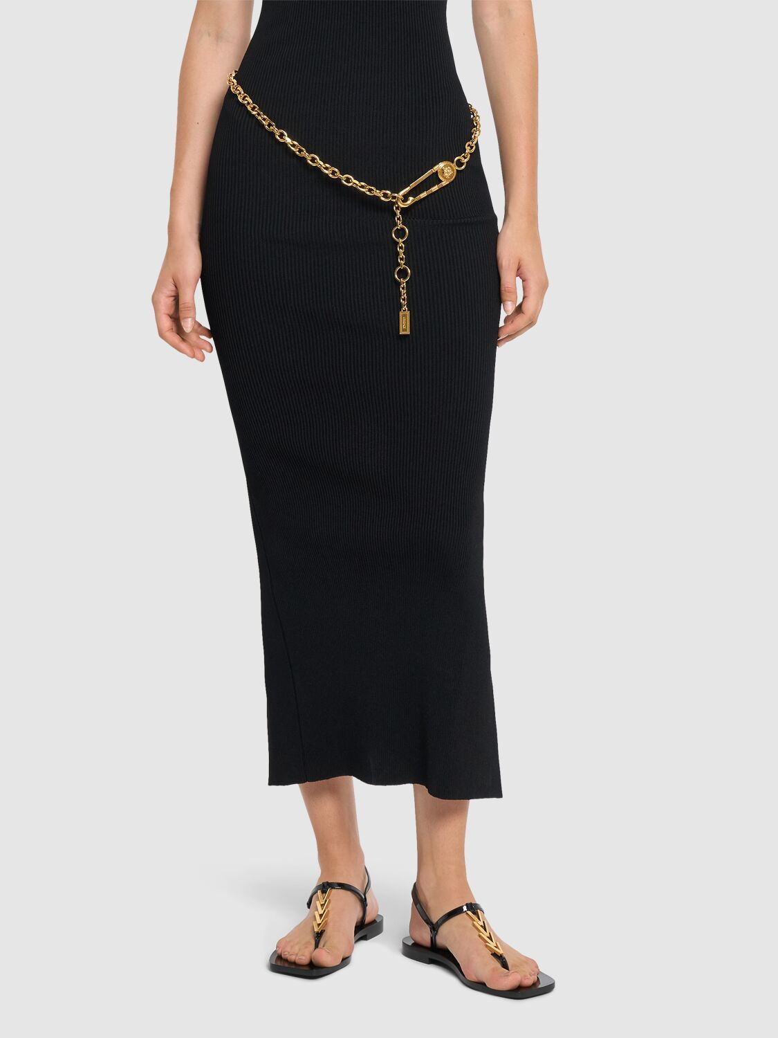 Shop Versace V-chain Leather Flip-flops Sandals