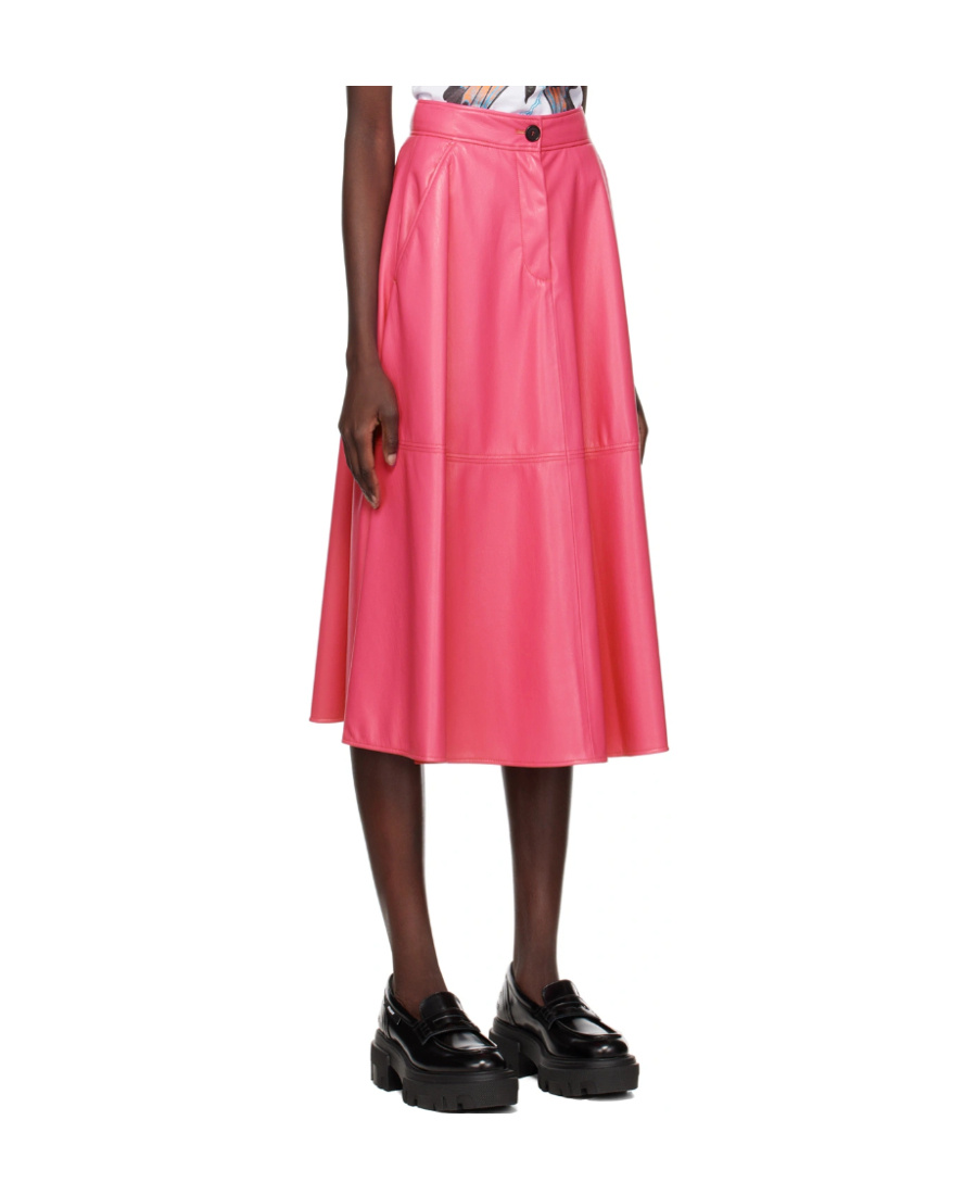 Msgm Pink Faux-leather Midi Skirt In Red