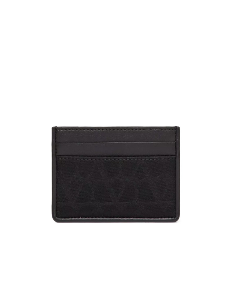 Valentino Garavani Toile Iconographe Leather Cardholder In Black