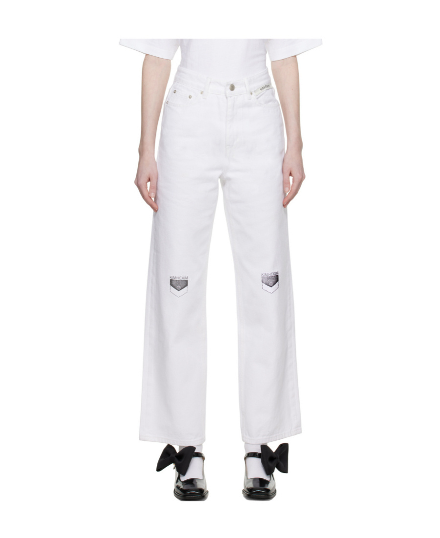 Kimhēkim Pocket Stamped Jeans In White