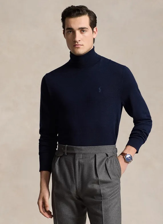 Polo Ralph Lauren Turtleneck Black Wool Long Sleeve Pullover In Black