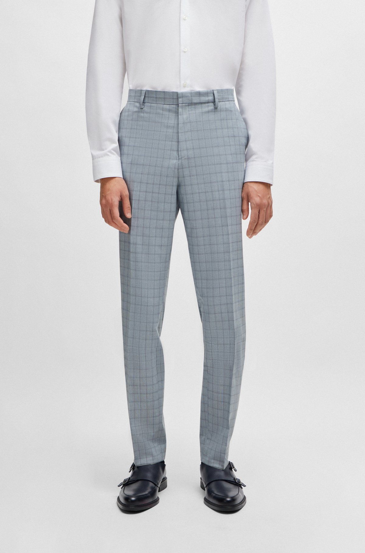 Hugo Boss Slim-fit Suit In Checked Performance-stretch Material In Blue