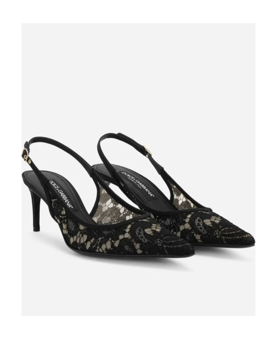 Dolce & Gabbana Pointed-toe Lace-panelled Pumps In Black