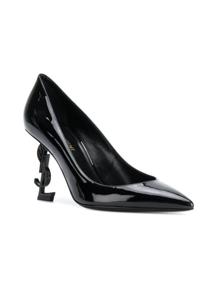 Saint Laurent Opyum Logo Heel Patent Leather Courts In Black