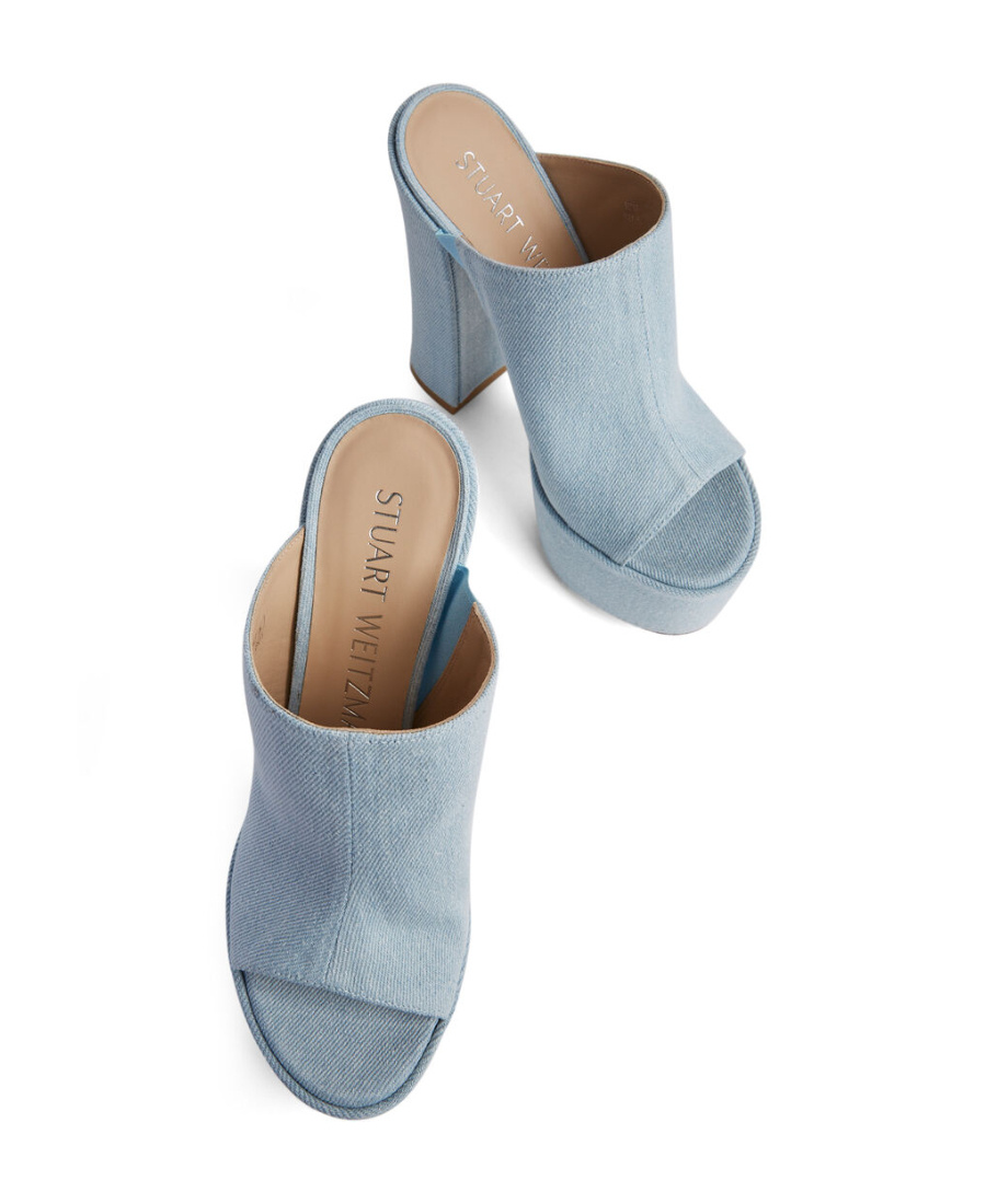 Stuart Weitzman Open Toe Cover Wearing High Heeled Sandals In Blue