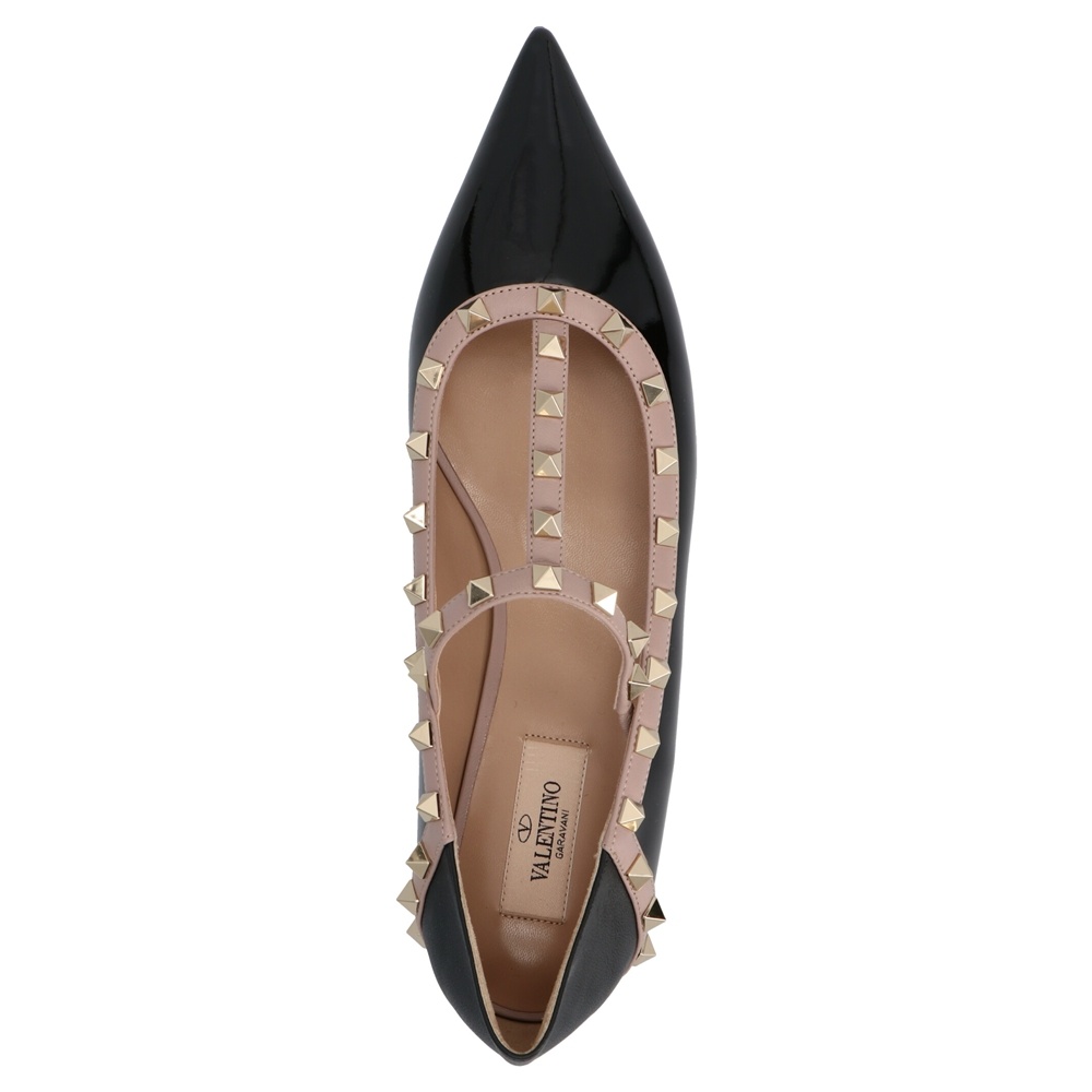 Valentino Pointed Rivet Flat Ballet Shoes In Black