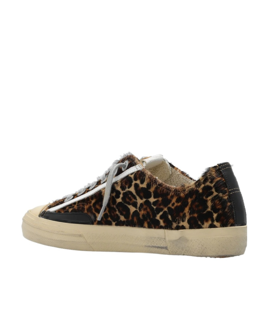 Shop Golden Goose V-star In Leopard Pony Skin With Black Leather Star And Heel Tab