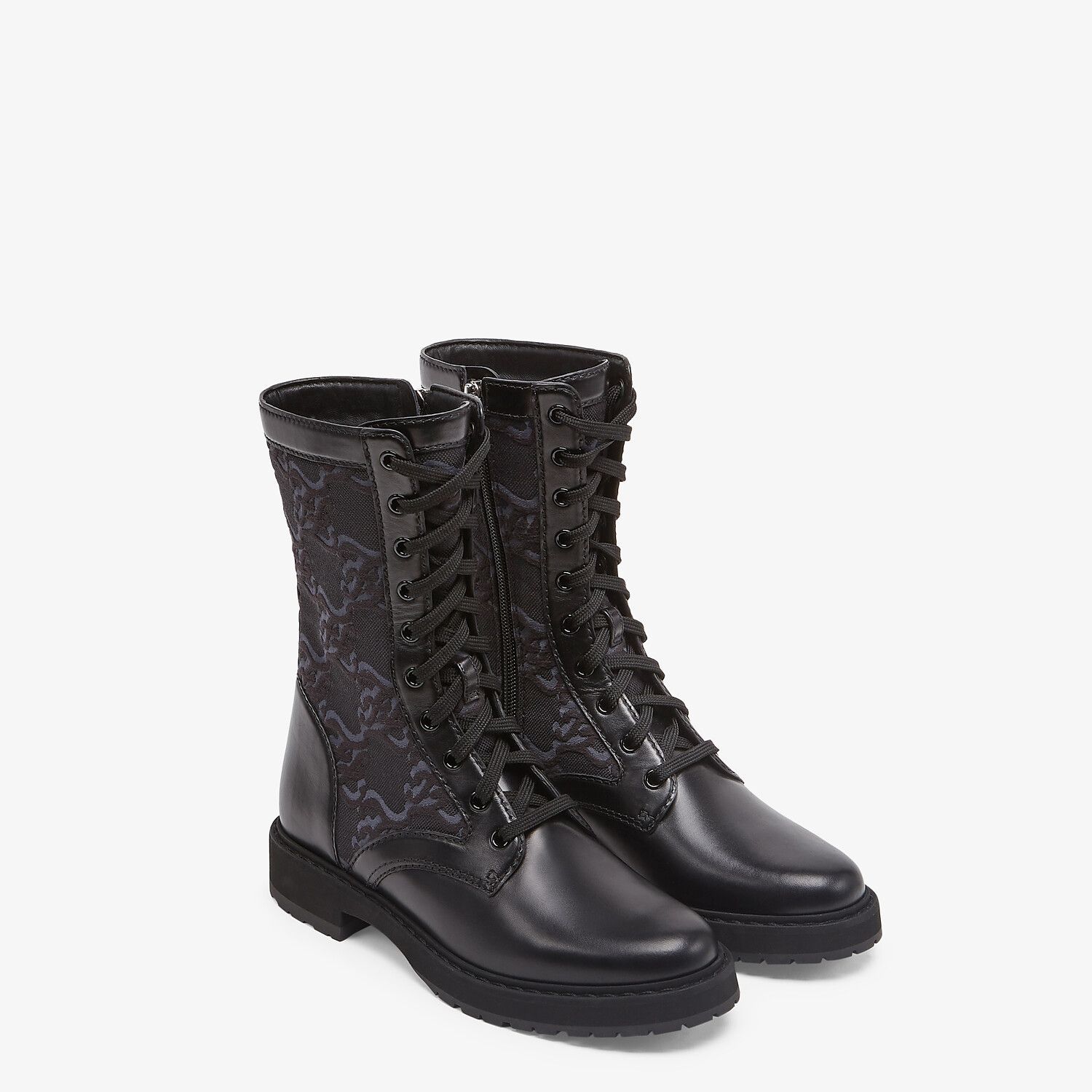 Fendi Logo-debossed Combat Boots In Black