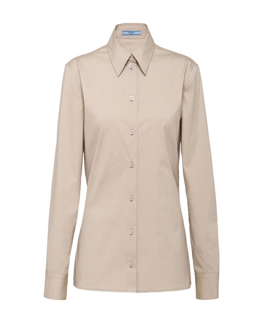 Prada Poplin Button Down Shirt In Nude