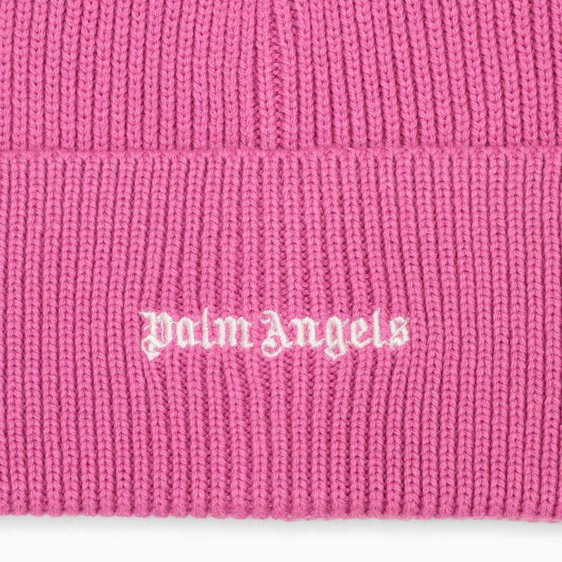 Palm Angels Logo-embroidered Ribbed-knit Wool-blend Beanie In Pink