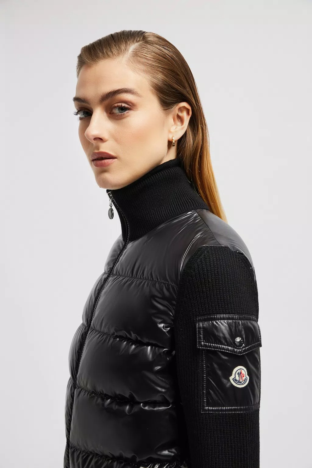 Moncler Knitted-panels Puffer Jacket In Black