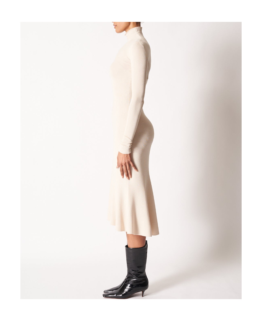 Balenciaga High-neck Knitted Midi Dress In White